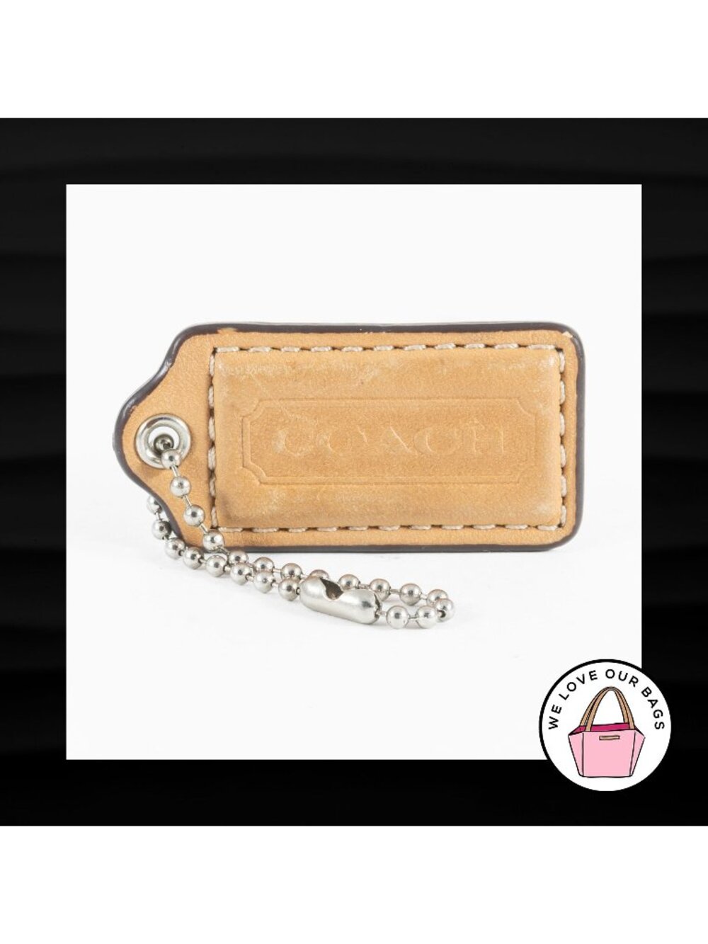 2" Medium COACH SADDLE BROWN LEATHER KEY FOB BAG CHARM KEYCHAIN HANGTAG TAG